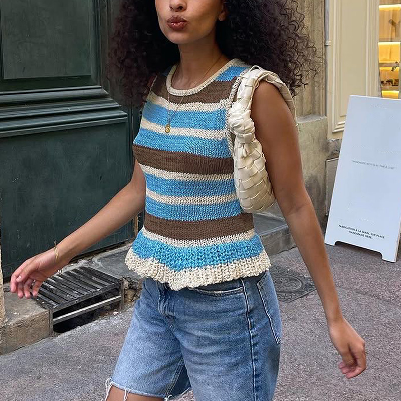 Women's stripe casual elegant knit top for commutin School and nature style going out tops women Spring/Summer/autumn---NBL140