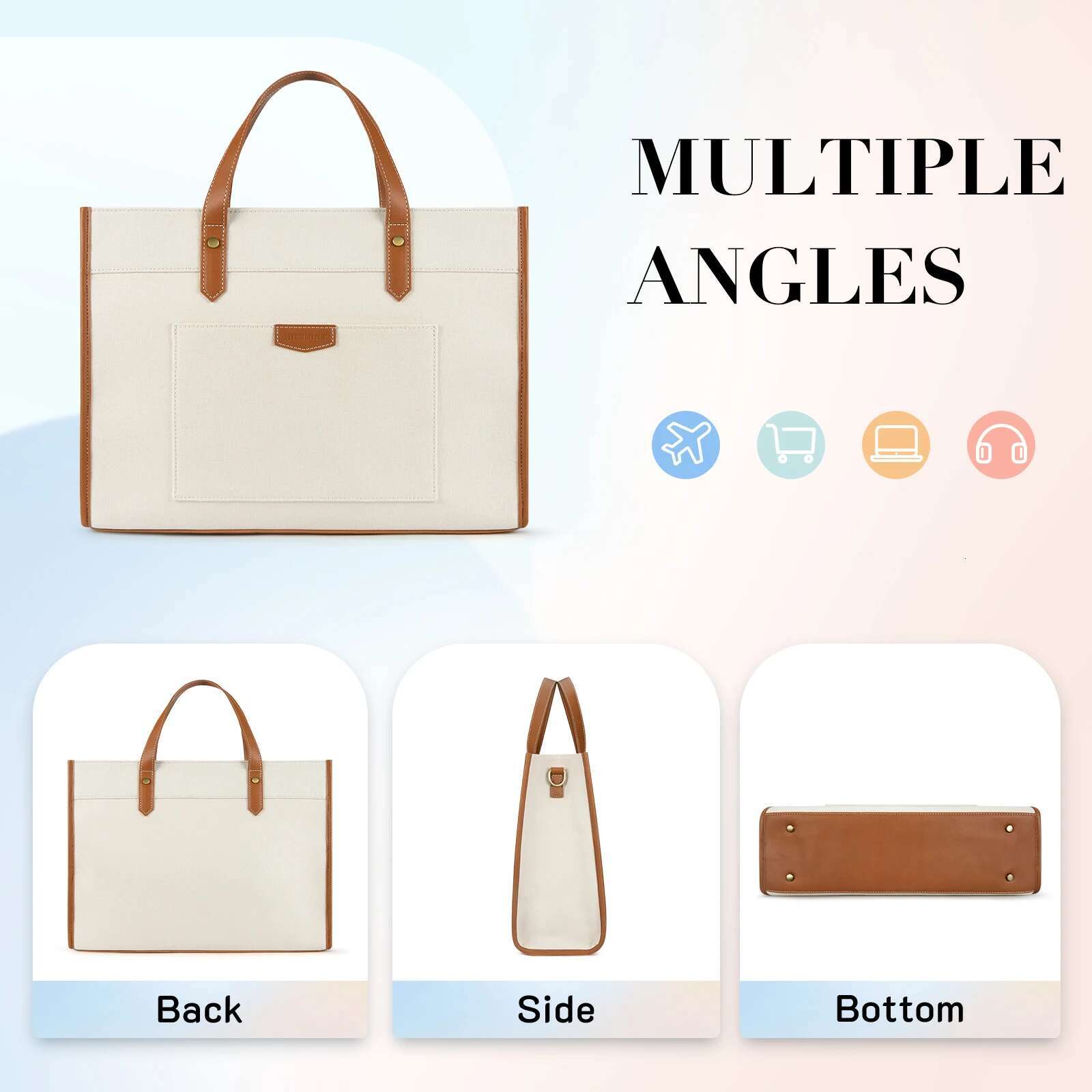 Missnine 15.6 Inch Woman Laptop Briefcase Canvas Ipad Work Shoulder Casual Tote Bag For Travel Office College