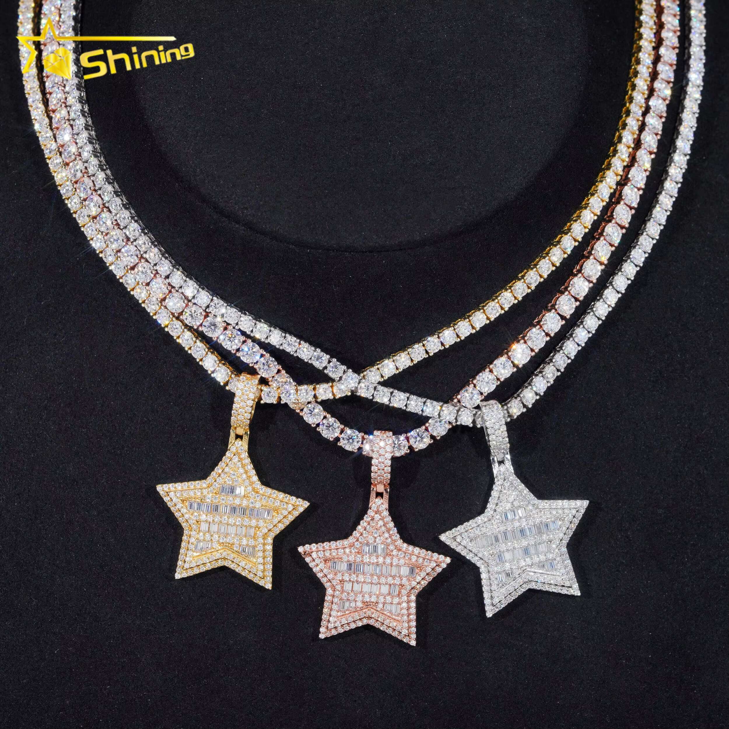 RTS GRA Hip Hop Jewelry 925 Sterling Silver Gold Plated Star Shape Iced Out VVS Moissanite Pendant