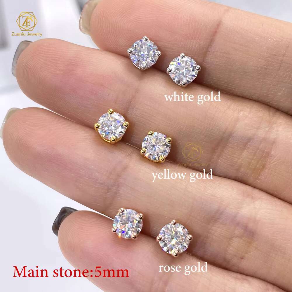 Wholesale Price 925 Silver 18K Gold Plated 5mm 6.5mm 8mm Diamond Moissanite Screw Stud Earrings for Women With GRA Certificate