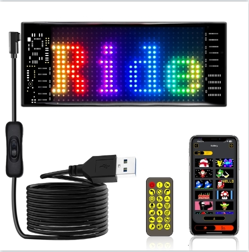 FL- LED Sign for Car, 7''x3'' Flexible USB 5V Digital Sign, Programmable LED Sign, App Control Custom Text Pattern Animation for S