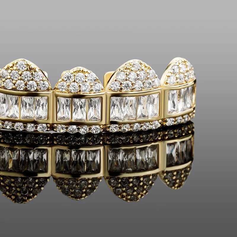 Hip Hop Claw Set CZ Stone Bling Iced Out Teeth Grillzs Top Bottom Set Teeth Grill Mens Rap Singer Jewelry Gold Silver W250412