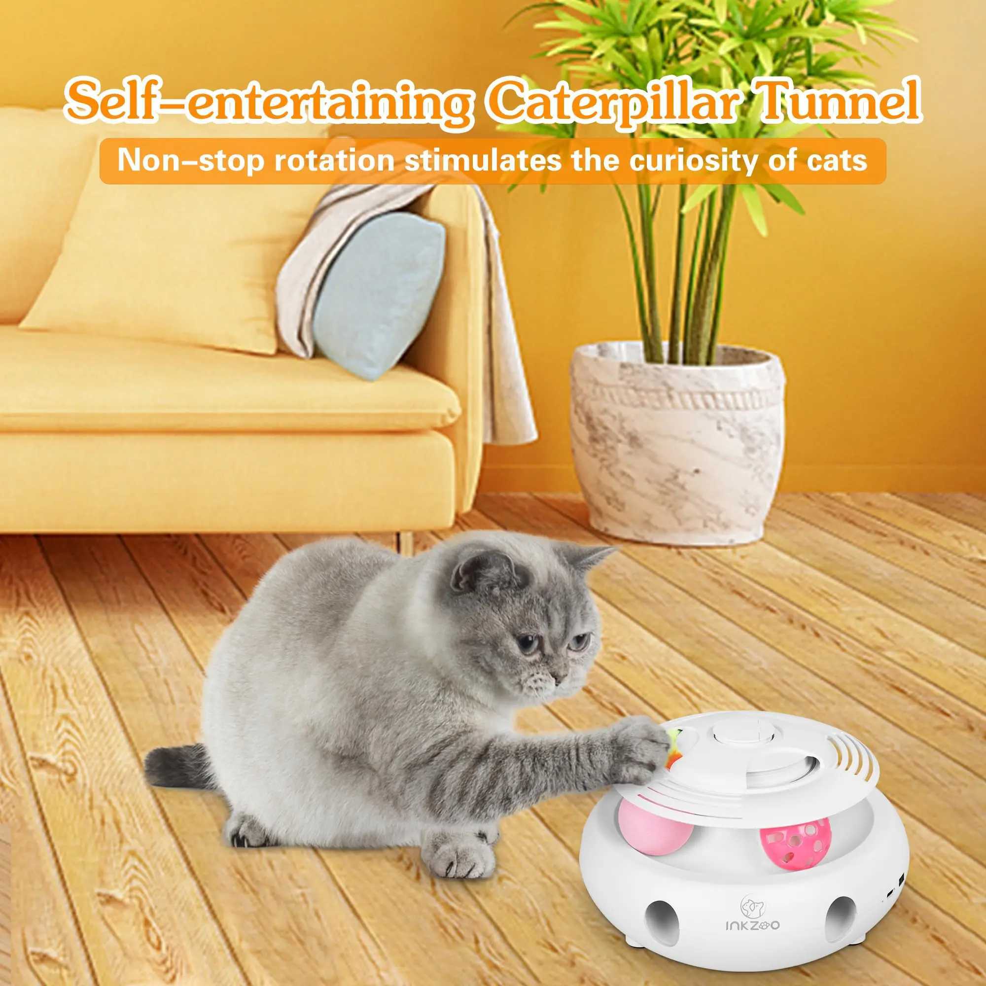 4-in-1 Interactive Cat Toys for Indoor Automatic 6 Holes Mice Whack-A-Mole Fluttering Butterfly Track BallsUSB Rechargeable Y250412