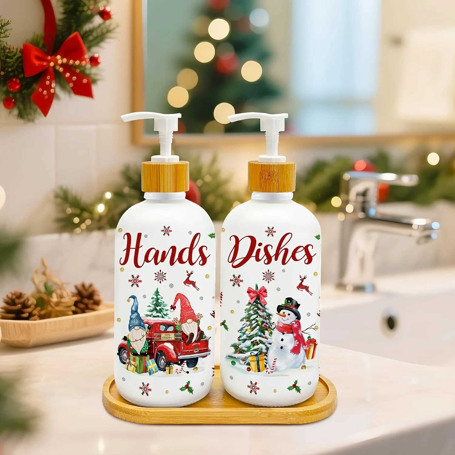 Christmas Christmas Soap Dispenser Set of 2 Christmas Kitchen Decor Xmas Gnomes Soap Dispenser with Tray for Home Indoor Decorations Y251112