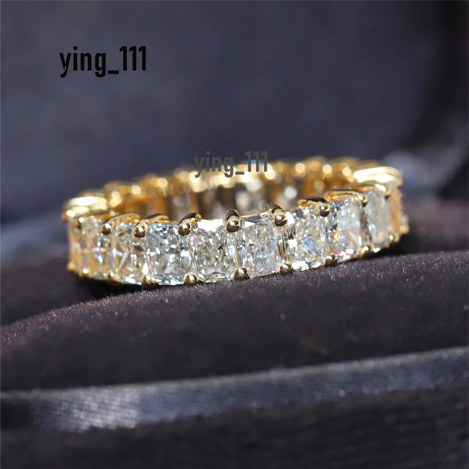 Wedding Rings Jewelry 18K Real Gold Radiant Cut 43mm Full Eternity Band Certified Lab Grown Diamond Eternity Band Vintage Womens Jewelry Wedding Ring 