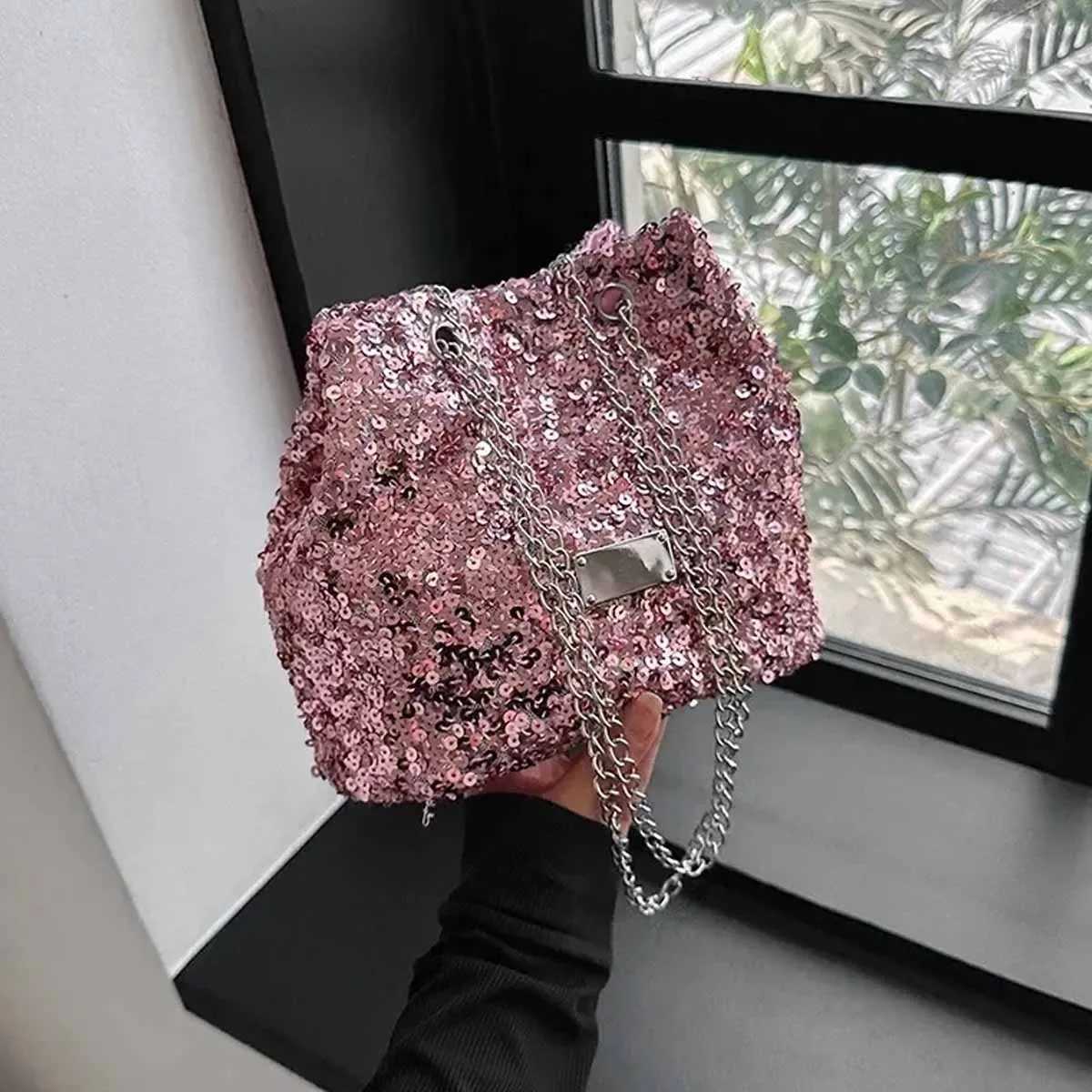 YANZAI 2024 Luxury Designer Handbag Trend Sequin Pillow Bag Womens Large Capacity Crossbody Bags Bling Breathable Ladies ShouldC250412