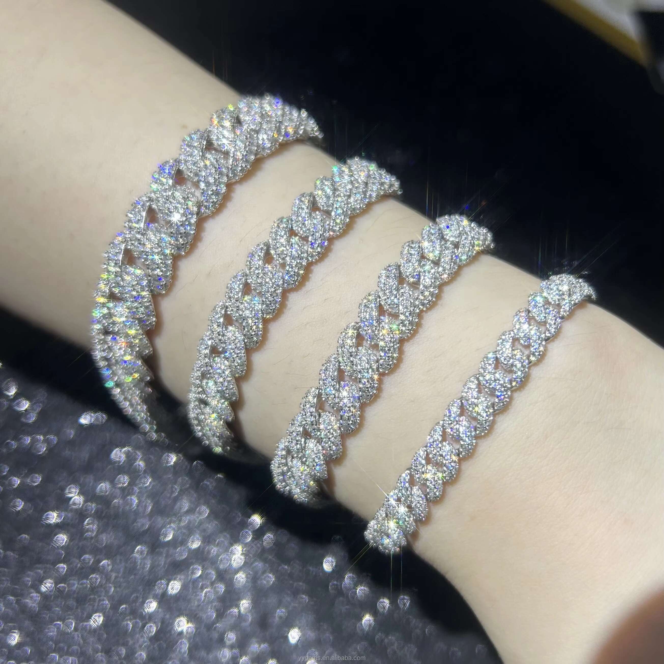 Yu Ying Sterling Silver Miami Chain 6mm 9mm 13mm Iced Out Moissanite Bling Cuban Chain Hip Hop Necklace