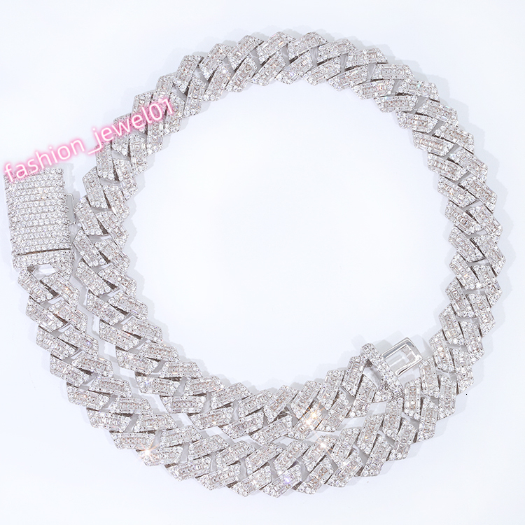 Luxury High End 14mm Cuban Necklace and Bracelet Baguette Moissanite S925 Cuban Link Chain