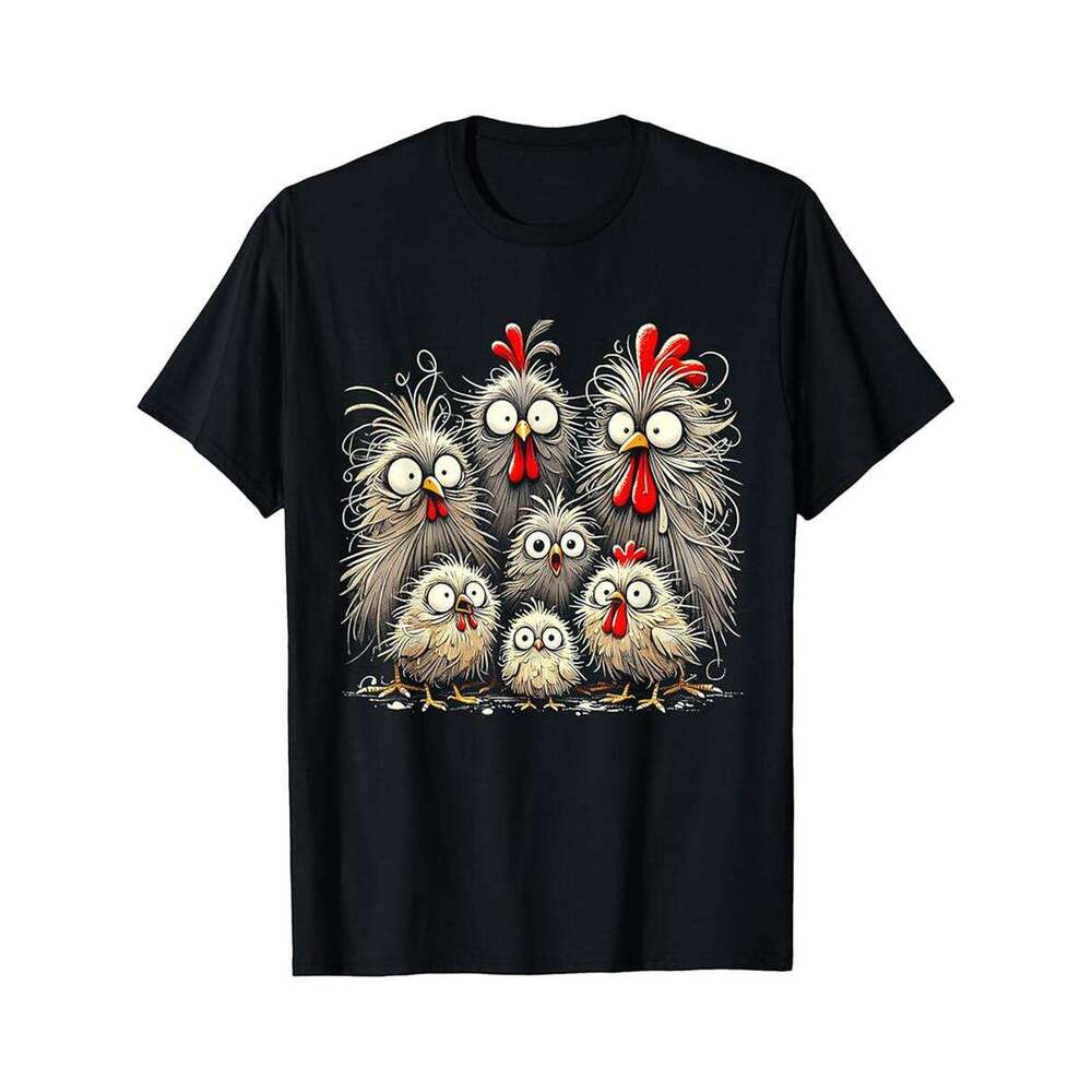 Designer T shirt Eagerlys Colorful Funny Crazy Chicken Family Art ,100% cotton, short sleeve , Wrinkle resistant, Casual, comfortable fit - 220 g T-sh