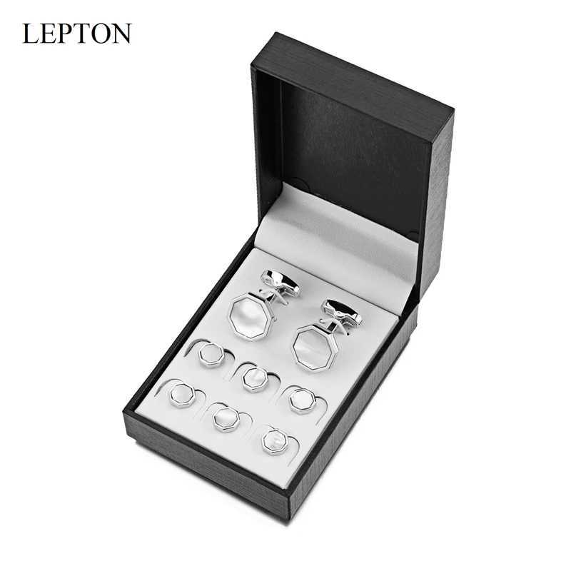 Lepton mother of pearl cufflinks tailcoat stud set fashionable shell cufflinks necklace stud cufflinks mens jewelry direct shippingT250412