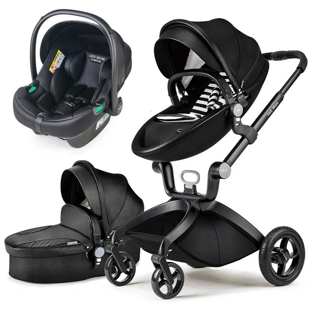 Baby stroller high landscape convertible baby stroller with adjustable ceiling and rear storage basket foot cover W250411