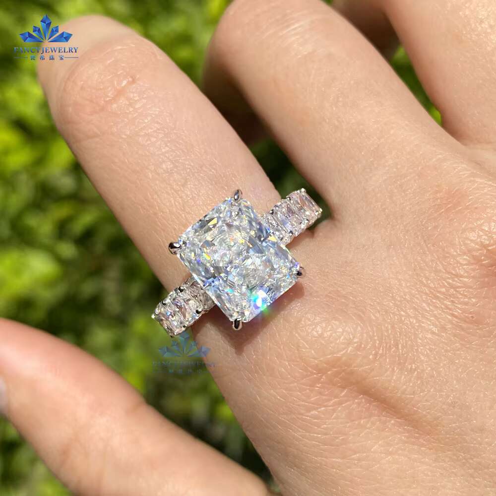 Luxury 925 Silver 5ct Moissanite Ring 9*11mm and 3*4mm Ice Out Radiant Cut D VVS1 for Wedding Engagement
