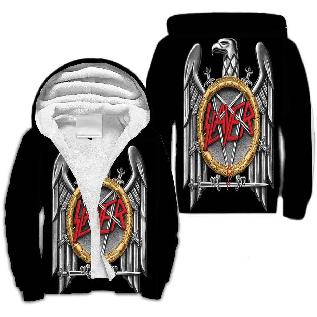 SLAYER Rock 3D Printed Winter Thicker Hoodies Zip Up Sweatshirt Unisex Casual Hooded Coat Tracksuit Warm Fleece Jacket