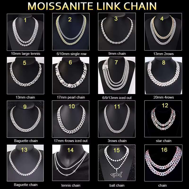 Hot Sale High End Cuban Product 15mm Wide Trapezoid baguette Vvs Moissnite S925 Cuban Link Chain