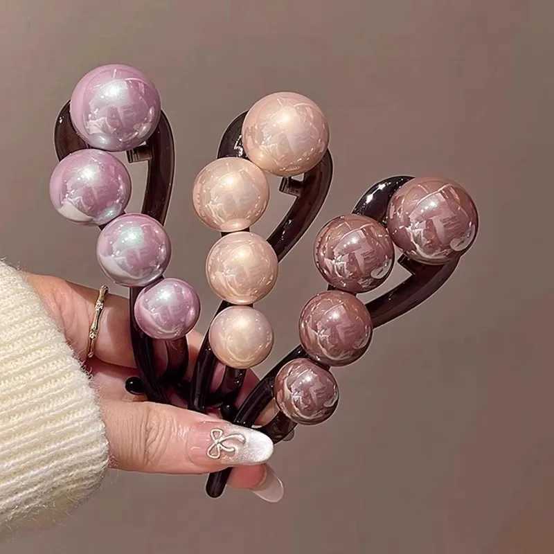 Elegant pearl twisted hair clip suitable for womens long hair racks hair clips barrel shaped sweet hair headbands fashionable hair accessories Y250401