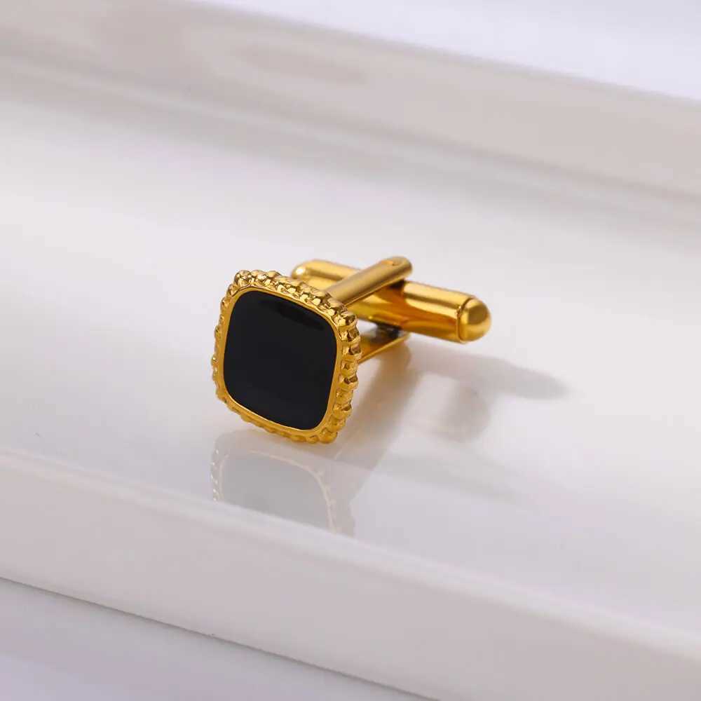 1 luxury square round black cufflinks mens gold stainless steel cufflinks gemelos hombre camisa accesorios hombre giftT250412
