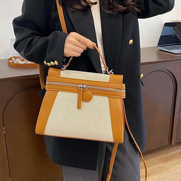 2025 Luxury Canvas Kelly Bag High Quality Designer Elegant Crossbody/Shoulder Bags Women Handbags Tote Color-Blocking Design