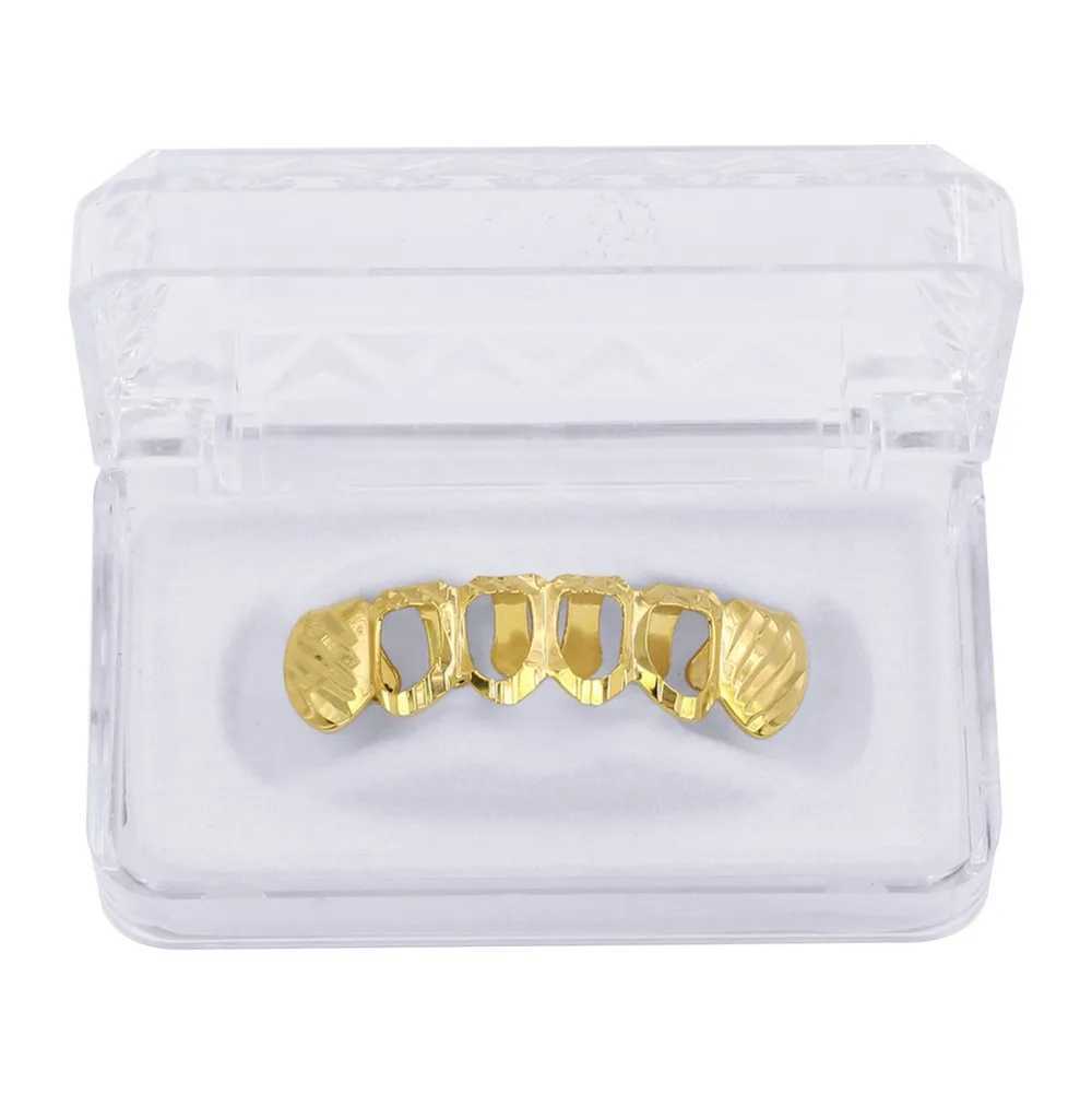 TOPGRILLZ New Gold Silver Hollow Open Dlampnd Cutting 6 Teeth Top and Bottom Grill Bracket Hat Hip Hop Grill Set Party Jewelry W250412