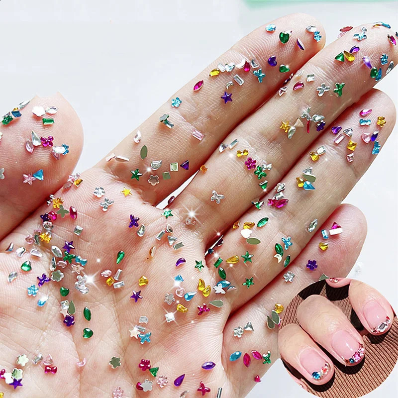 Acrylic flat back diamond mixed shape flash DIY nail handmade accessories 100 pieces mini nail art rhinestone crystal 250407