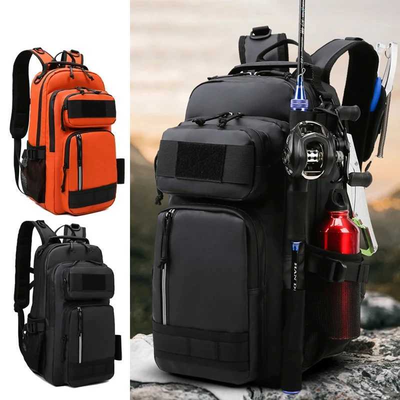 Fishing Lure Bag Men Waterproof Molle Fishing Rod Box Backpack Multi-functional Outdoor Travel Hiking Camping Shoulder Backpack Z250411