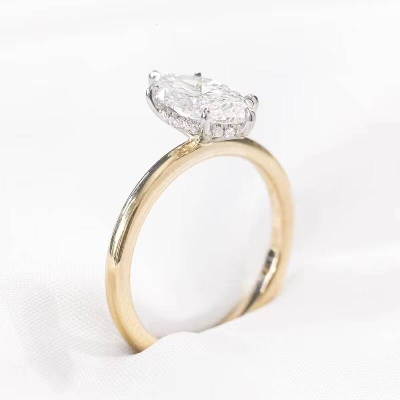 Customized 18K Yellow Gold 2CT Marquise Diamond with Hidden halo Wedding Ring Band Moissanite Jewelry Rings Set
