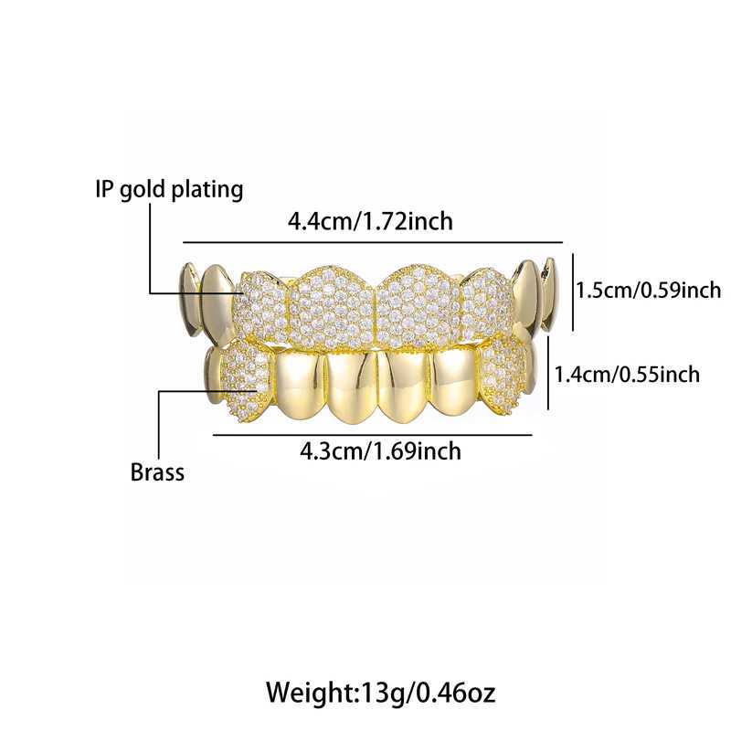 Hip Hop CZ Stones Teeth Grillz Hat Cube Zircon Ice Out Mini Paving Top and Bottom Charm Grill W250412