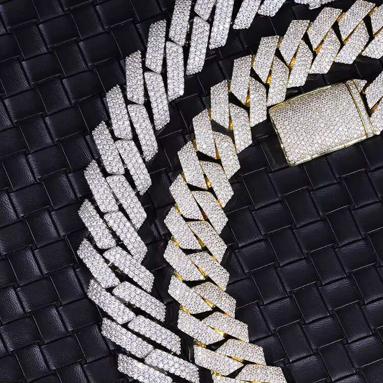 Handmade Heavy Wide 15/20mm GRA Moissanite Sterling 925 Cuban Link Chain for Rope