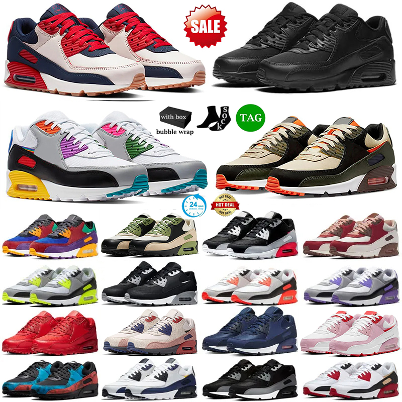 Designer 90 Mens Running Shoes Sports trainers OG Triple White Black UNC Wolf Grey Polka Dot Infrared Supernova Total Orange 90s Mens Women Sneakers With Box