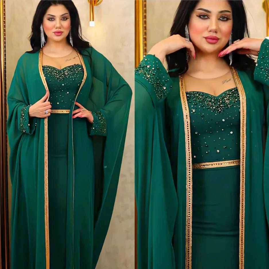 Muslim Womens Clothing Abaya Dubai Kaftan Maxi Dress y 2piece Set Party Evening 250411