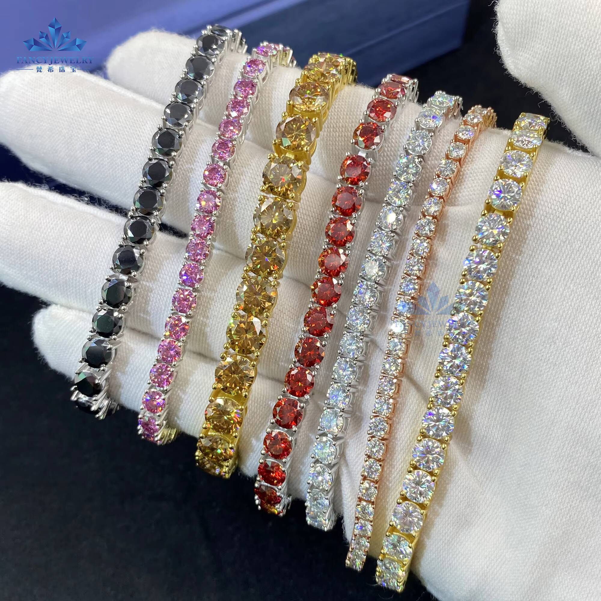 Hip Hop Bling Champagne Moissanite Tennis Bracelet 925 Sterling Silver GRA Iced Tennis Chain in 3mm 4mm 5mm 6mm Sizes Gift