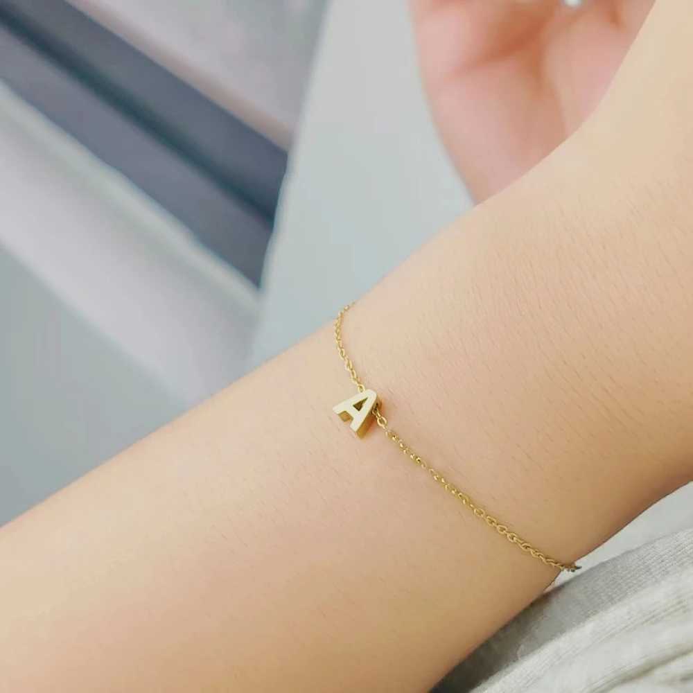 eManco DIY Personalized Alphabet Bracelet Stainless Steel Jewelry Simple Gold-Plated Accessories Girls Anniversary Gift WholesalC250411