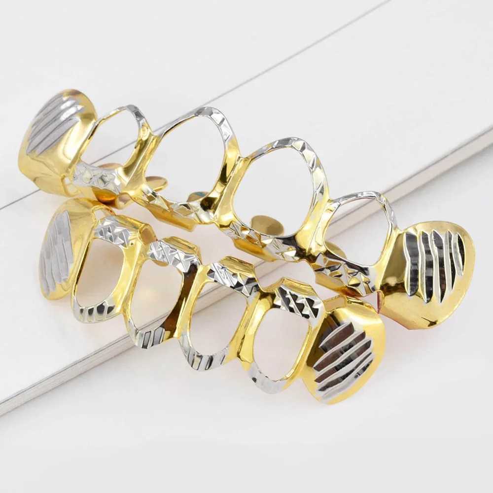 TOPGRILLZ New Gold Silver Hollow Open Dlampnd Cutting 6 Teeth Top and Bottom Grill Bracket Hat Hip Hop Grill Set Party Jewelry W250412
