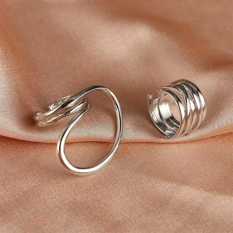 Silver Unique Line Large Ring Set Womens Large Ring Finger Jewelry Retro Twisted Geometric RingXJ250412