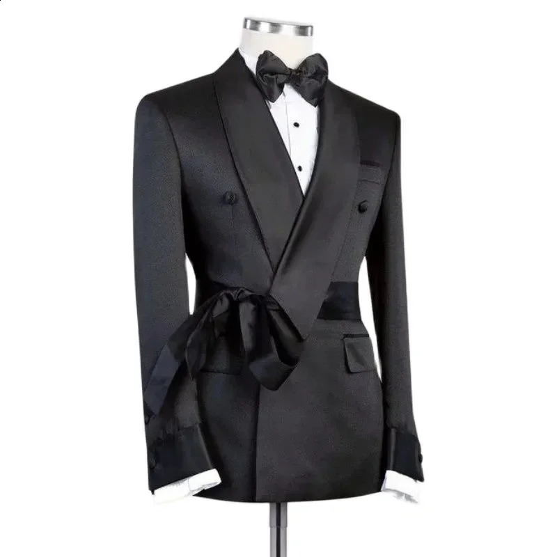Mens wedding double corset jacket shawl lapel ultra-thin fit with belt 1 fashionable jacket 250411