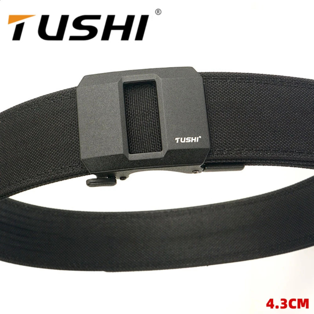 TUSHI 4.3CM Wide double-layer reinforced automatic buckle training quick hanging pistol belt Mens nylon outdoor leisure 250407