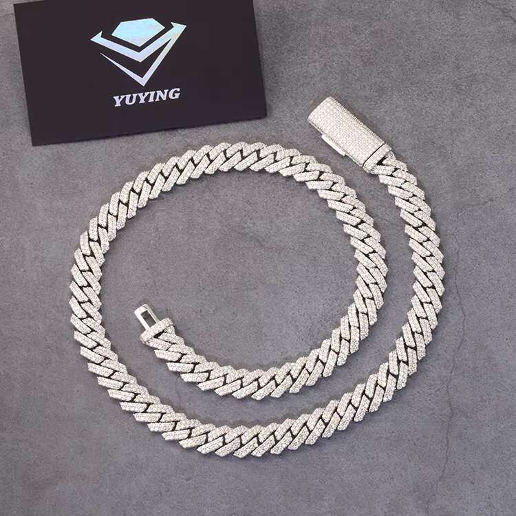 Yy New Design 12mm 2rows Iced Out Cuban Link Chian Vvs Moissanite Pass Diamond Tester 925 Silver Fine Jewelry Necklaces for Men