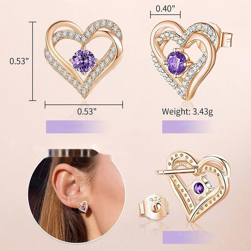 Forever Love Women's Earrings, Sterg Sier Birthstone Heart Stud Earrings Mother's Day Anniversary Birthday Jewelry Gift for Women, Wife and 