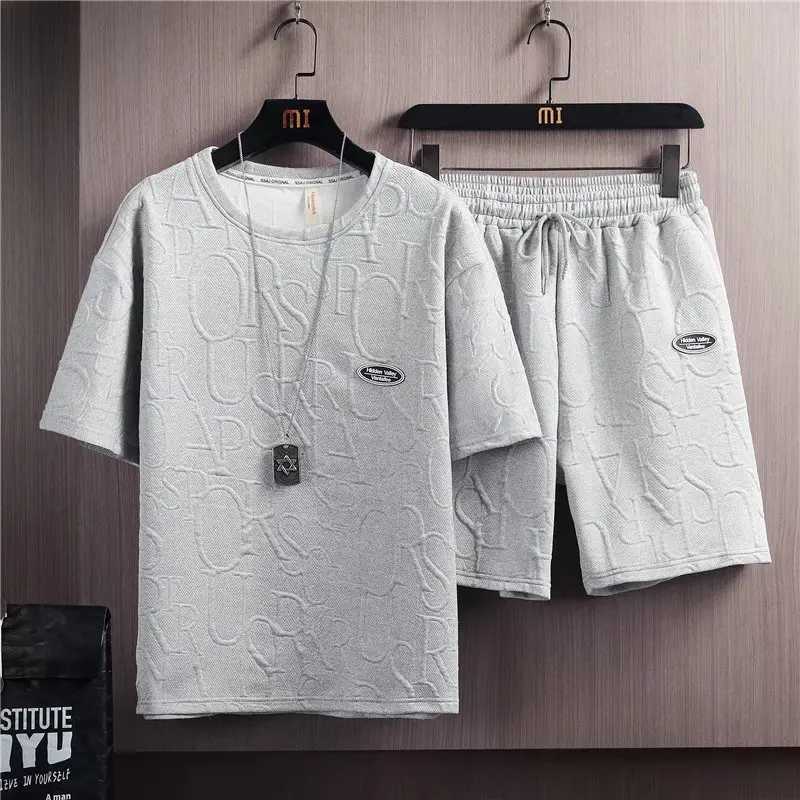 Summer tshirt shorts 2-piece set white tracksuit mens 3D letter retro streetwear creative pattern mens short outfit setXJ250412