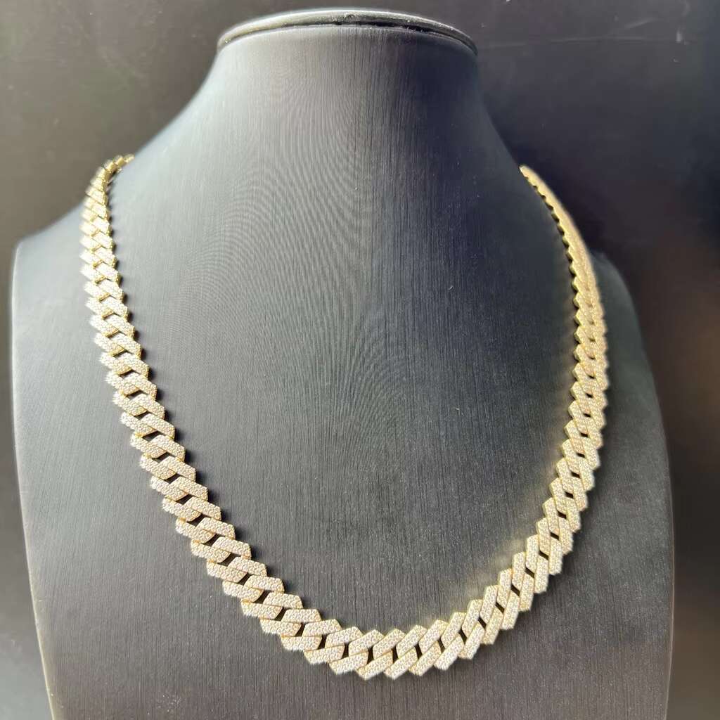 14MM Width Mens 925 Silver Moissanite Diamond Men Necklace Jewelry Hip Hop Iced Out Cuban Link Chain