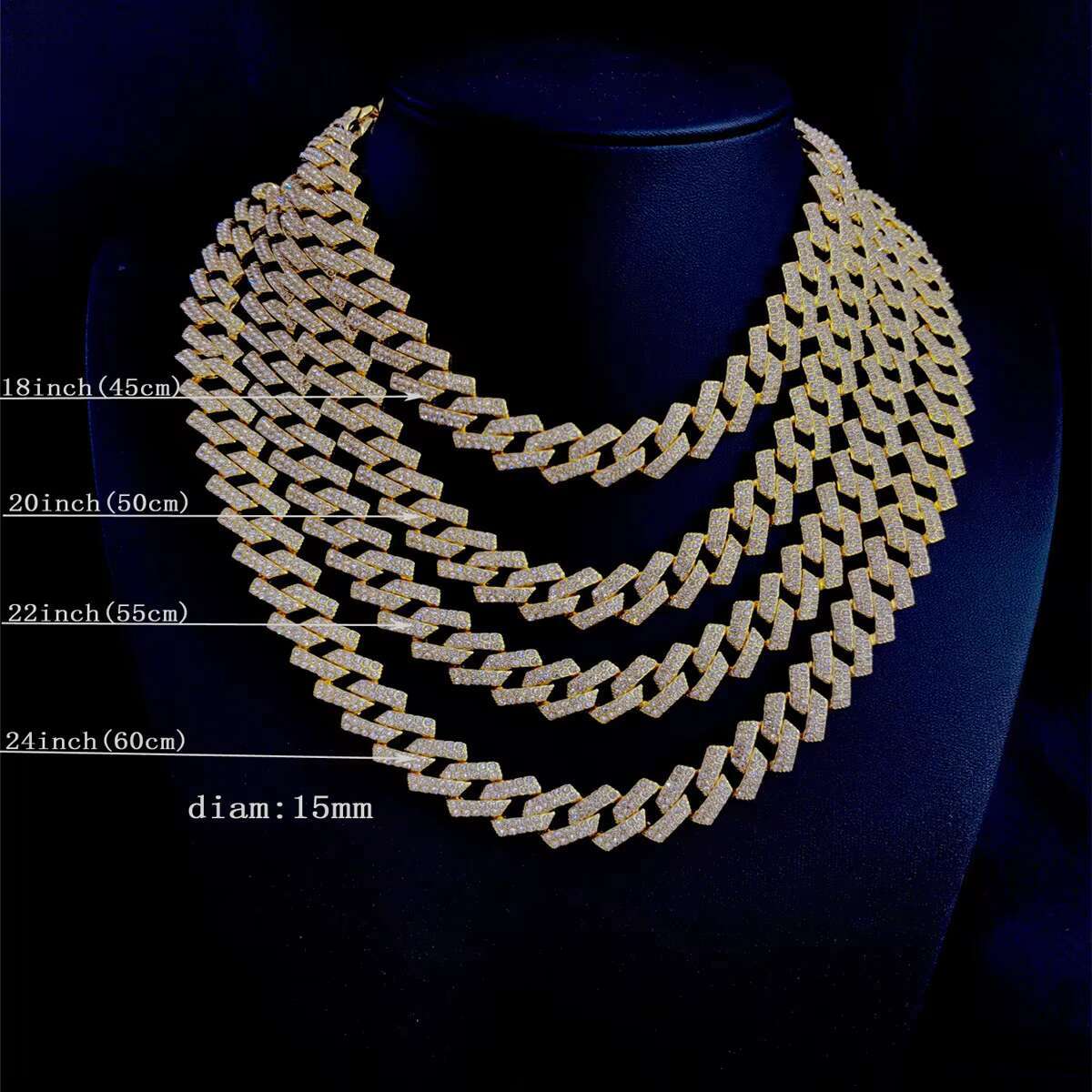 Wholesale 15mm Alloy Miami Cuban k With Iced Out Bg Dia Charm Choker