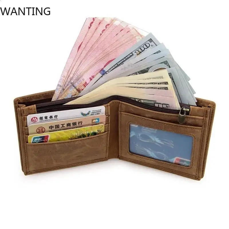 Retro Short Wallet for Coins Cash Po Purse in Pants Pocket Wallet Mens Genuine Leather Mens Short Wallet 250411