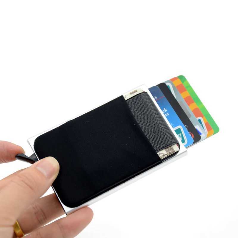 YUECMIE Slim aluminum wallet with elastic back pocket ID card holder mini RFID wallet automatic pop-up bank card shell Z250411