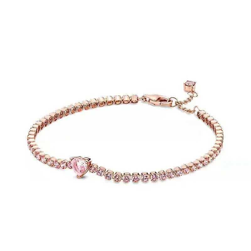 Exquisite 925 Sterling Silver New Shiny Heart-shaped Stars All Zircon Tennis Bracelet Luxurious Charm Bracelet Holiday GiftsC250411