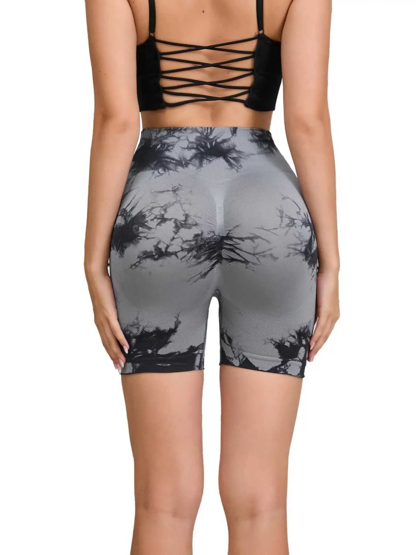 Tie dye seamless fitness pants womens high waist and hip lifting sports tight shorts running sexy peach fitness yoga shorts Y250412