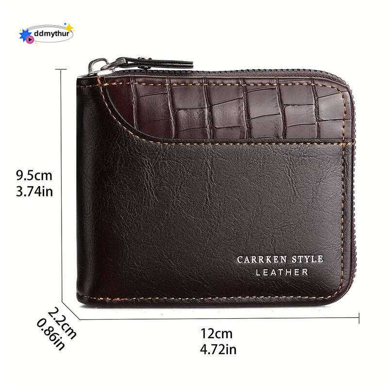 New Short Zipper Coin Pocket Retro Male Patchwork Purse Quality ID Card Holder Stone Pattern Wallet for Men ddmythur