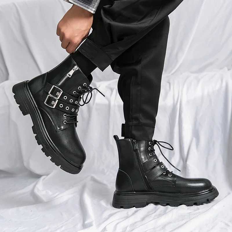 NEW Luxury Brand Black Mens Chelsea Boots Gothic Biker Boots Mens Casual Leather Outdoor Shoes Ankle Boots for Men MO-51382XJ251112