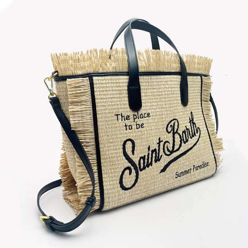 SAINT BARTH hot New Women's Large Capacity Leisure Travel Straw Mat Handmade Tassel Handbag Tote Mommy Bag