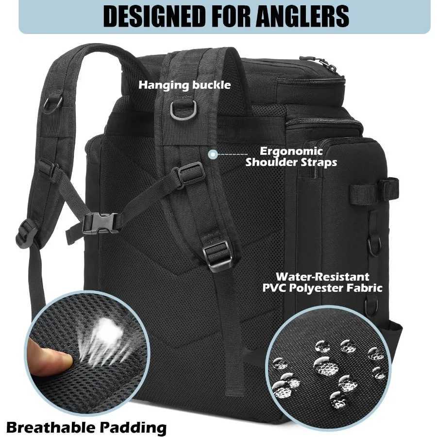 HAMBOLY Fishing Backpack with Rod Holders 40L Tackle Box Backpack for Fishing Gear Waterproof Fishing Tackle Bag for Men Z250411