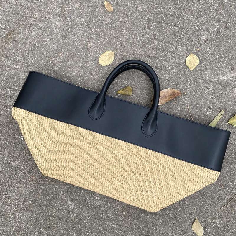 Genuine Leather Straw Tote Bags For Women Designer Handbags Purses 2025 New In Grass With Cowhide Top Handle Beach Wrist