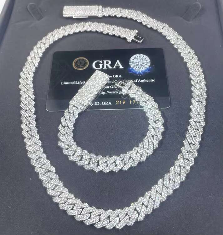 Excellent Moissanite 10mm Wide Rapper Stylish Jewelry 925 Silver Cuban Link Chain
